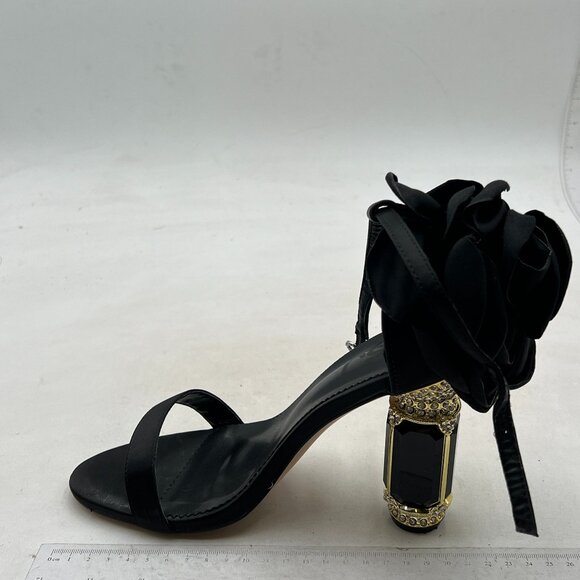 FSJ Women Open Toe  Sandal Ankle Strap Chunky Block High Thick Heels Black Shoes - Picture 2 of 8